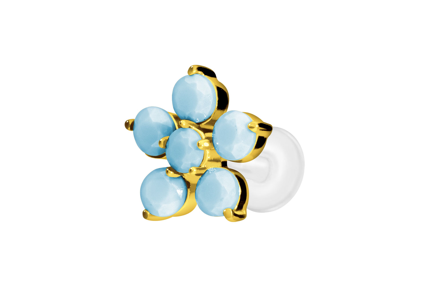 PTFE Labret Piercing mit Innengewinde + Titan-Aufsatz BLUME + SYNTHETISCHE TÜRKISE